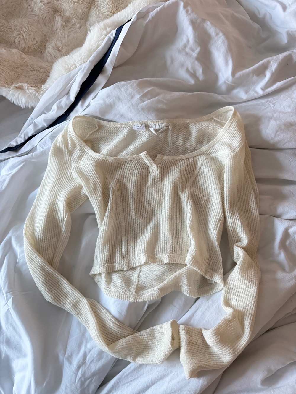 Urban Outfitters Cream Ribbed Knit Long Sleeve Top